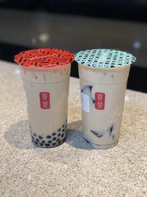 Oolong Milk Tea with Boba and Jasmine Milk Tea with Grass Jelly