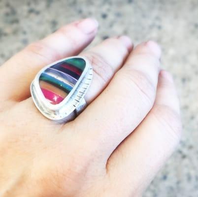 Ring made from layered surfboard resin. Recycled and sustainable!