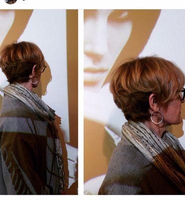 Short feminine haircut by Gillian Bissett.