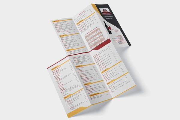 Take-out menu production (design and printing) for New Wine Restaurant - Freehold, NJ