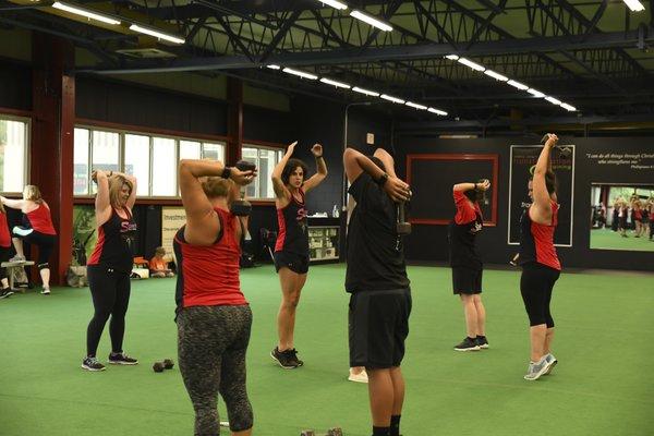 Shelly Sorg demonstrates good form during a Fun Functional Workout.