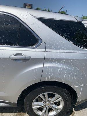 Soapy car after the car wash. I didn't even SEE a rinse cycle. And where is the car wash attendant ??