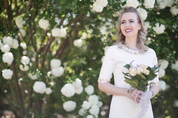 Half Updo Wand Curls Wedding Bridal Makeup red lip Hairstylist Richardson TX Makeup Artist