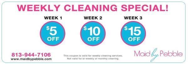 Maid by Pebble weekly cleaning coupon