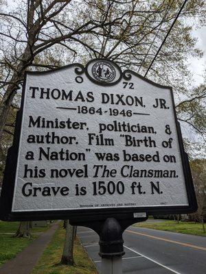 Thomas Dixon, Jr. Historical Marker