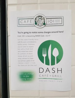 Name change to "Dash Cafe + Grill" that happened in 2019