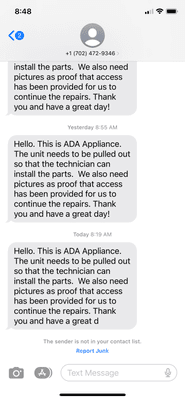 Note: ADA sent this text. 2 weeks later a different repair company slides the oven out 6" with one-hand on the 1st try!