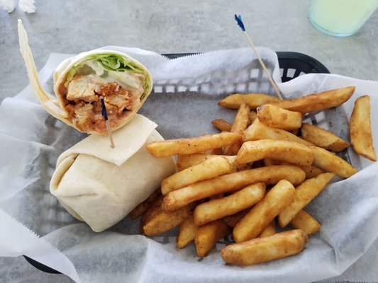 Happy Days buffalo chicken wrap and fries.