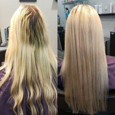 Color correction to a softer blonde