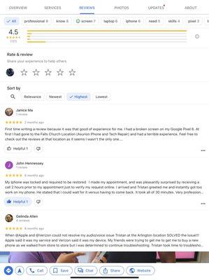 Reviews from a different location