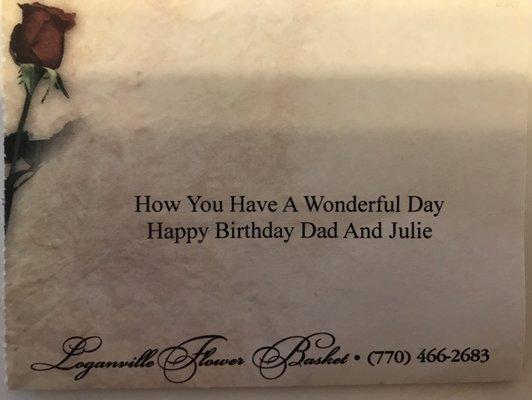 Also-the attached card had a typo! "How" you have a happy birthday instead of "Hope". Just shows the lack of attention they actually have!