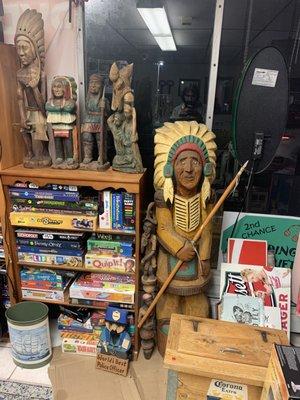 Hand Carved Wood Native American Indian Statues, Advertising Signs, Board Games