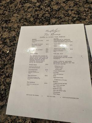 Printed food menu