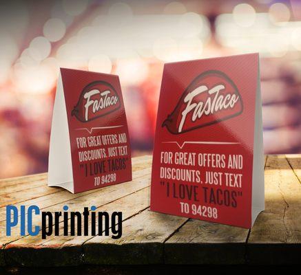 Printed and folded table tents for FasTaco.