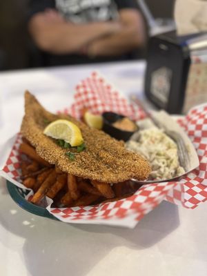 Catfish Basket with sweet potato fries and coleslaw