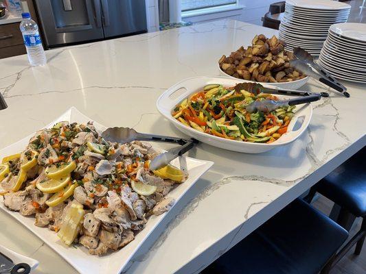 Grilled Lemon Chicken, Sautéed veggies and roasted potatoes