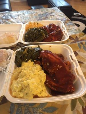 Bbq collards and potato salad.