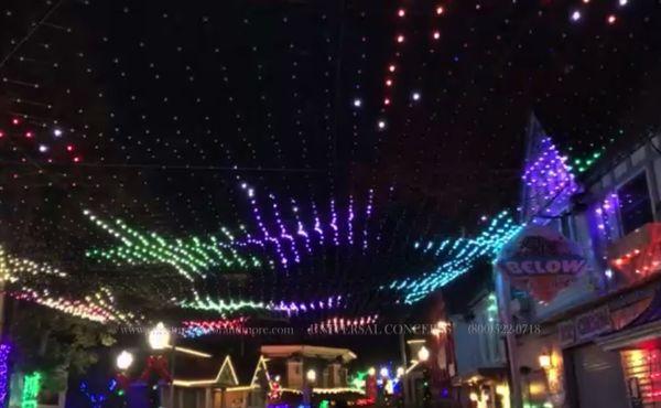 Immerse your visitors in a canopy of moving lights and designs with our RGB canopy overhead