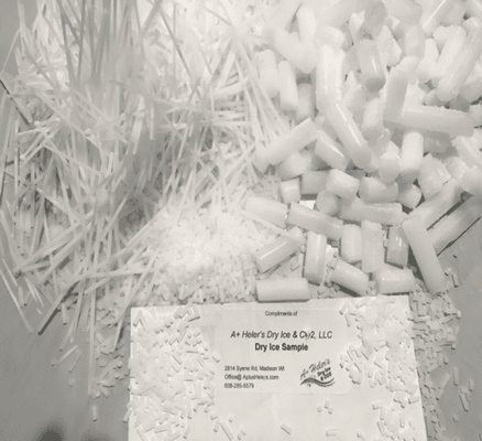 Dry Ice Pictured:
 3mm (rice)
 6mm (pellets)
 16mm (nuggets)