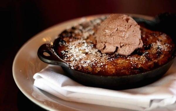 Bread pudding with Nutella flavored gelato