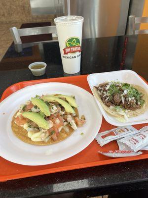 Ceviche tostada and birra taco