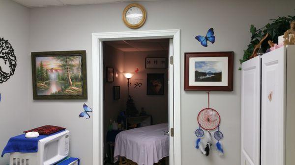 Waiting Area looking into Massage room