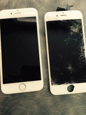 broken (right) fixed left, IPhone 6 white.