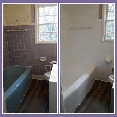 Ceramic, porcelain tile bathtub and tile wall surround refinishing.