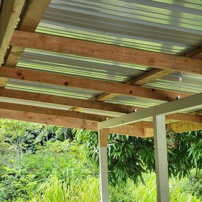 This is a deck roofing job where Shane took off the corrugated tin and now my roof pattern and framing match exactly.