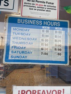 Took a picture of their business hours as of 1/24/2022