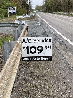 A/C recharge $109.99 (up to 2lbs). Every pound over 2lbs is an additional $9.99.