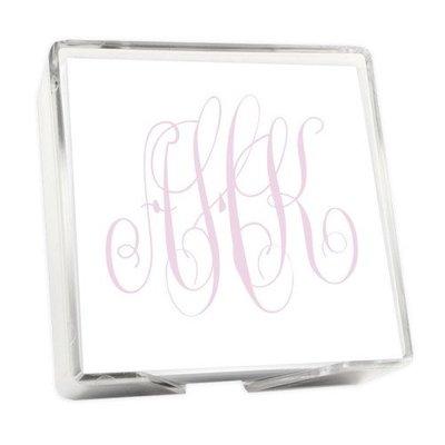 Monogrammed paper in acrylic holder