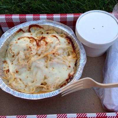 Large spaghetti parm. Comes on the perfect little tray with a side of sauce!