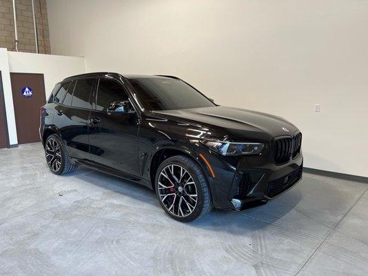 2021 BMW X5M full paint protection film + ceramic coating on exterior and complete ceramic costing package on interior