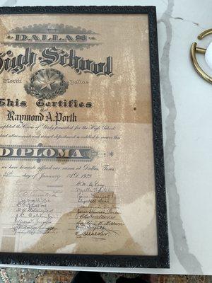 Framed diploma