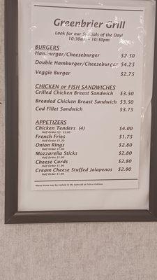 Café menu