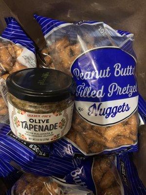 2 favorite products from Trader Joe's. 16oz PB filled pretzels $2.49, olive tapenade $1.99- both quality products, price less than Costco.