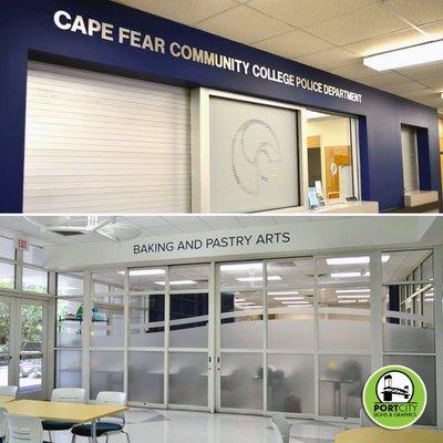 Frosted cut vunyl lettering at Cape Fear Community College