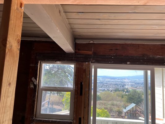 This owner in the Oakland Hills wanted to replace the patio door and this single-hung window. The next photo will show the replacement .