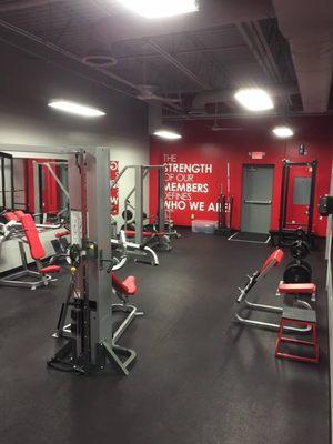 We have 3 benches including a Smith MAchine and 12 of every plate size