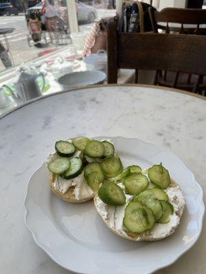 Bagel with cucumber and cuke