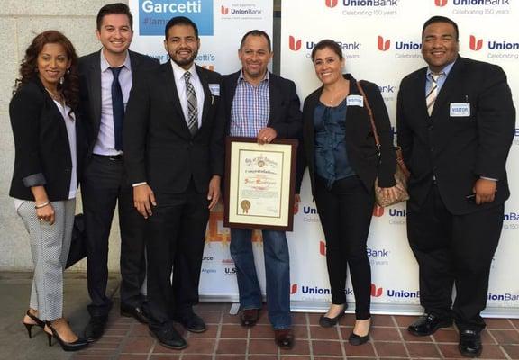 Jesus Rodriguez from VIP Collision at the Small Business Week recognition event in L.A. City Hall.