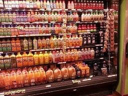 Juice shelves display