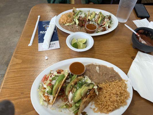 Fried pescado tacos and tacos gobernador