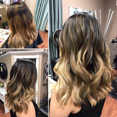 My new client felt her existing color was too warm. I did a color correction with balayage to brighten and cancel out brassy tones