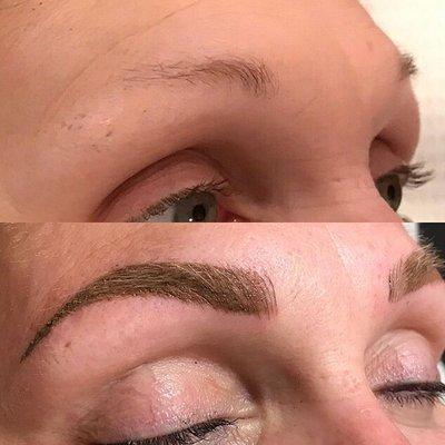 Before and after eyebrow microblading.