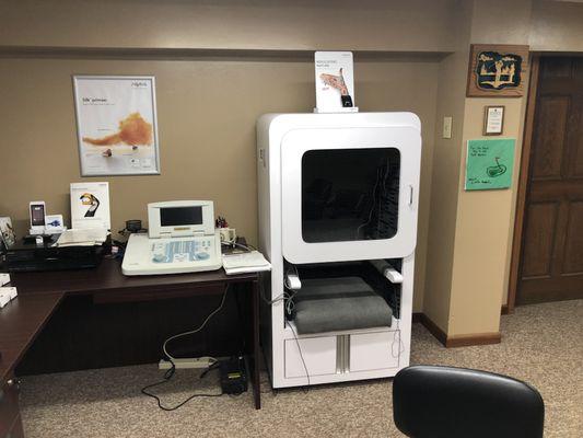 Sound booth and diagnostic audiometer for complete hearing testing.