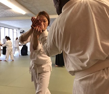 Practicing a reverse Kotegaeshi technique at one of the many seminar events here at Aikikai of Philadelphia.