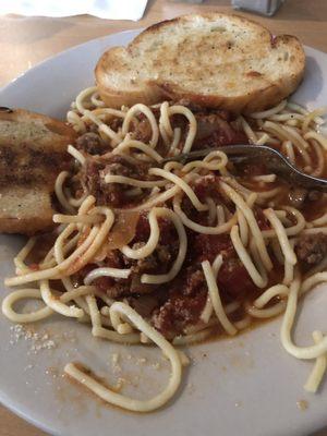 My spaghetti and garlic bread