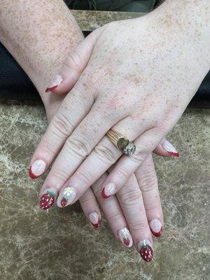 Strawberry nails with gel X